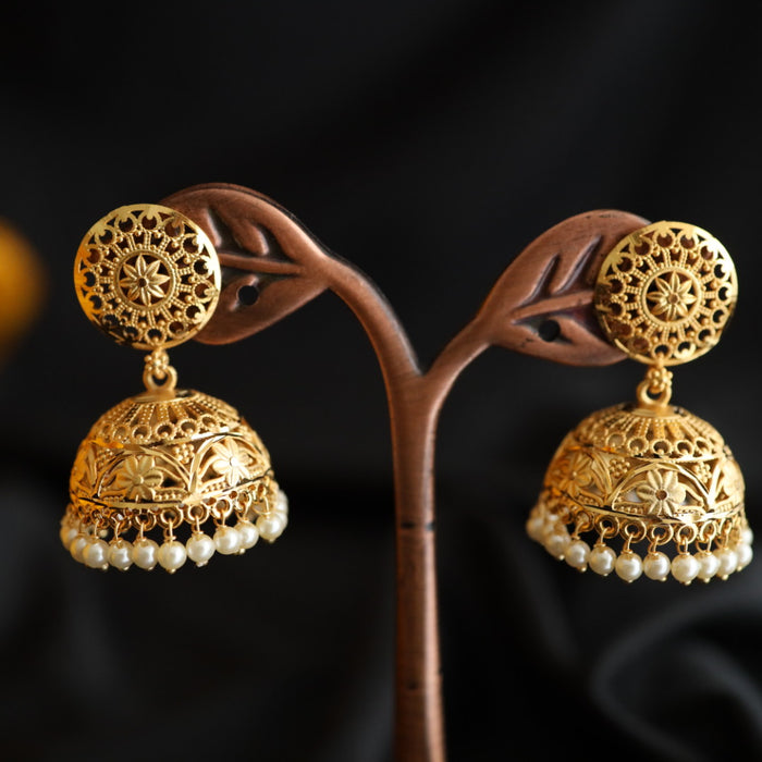 Heritage gold plated pearl jumka earrings 2302386