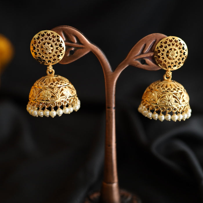 Heritage gold plated pearl jumka earrings 2302386