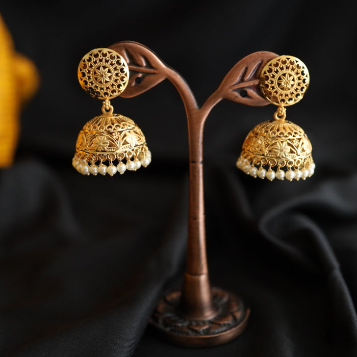 Heritage gold plated pearl jumka earrings 2302386