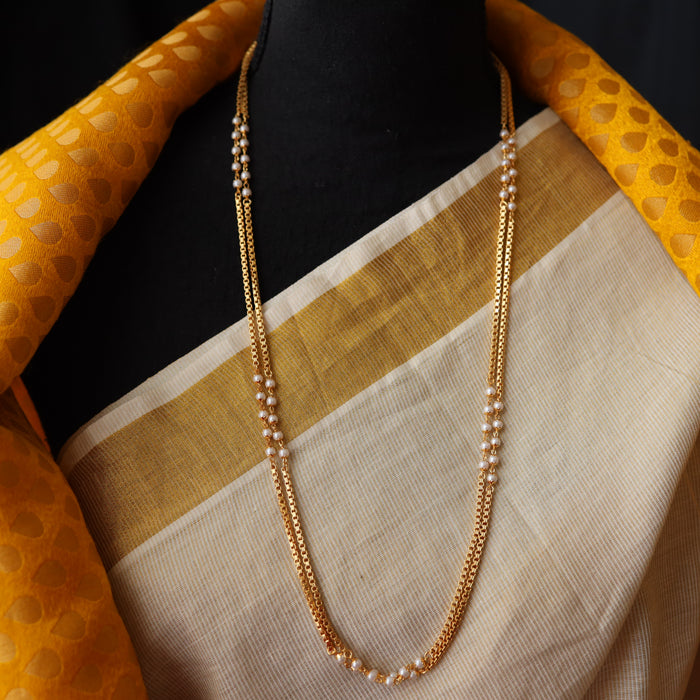 Heritage gold plated pearl long chain HC009