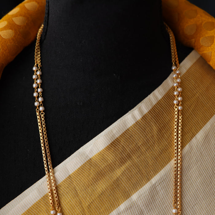 Heritage gold plated pearl long chain HC009