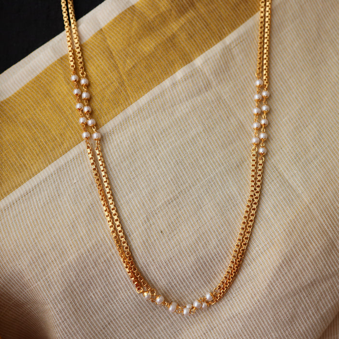 Heritage gold plated pearl long chain HC009