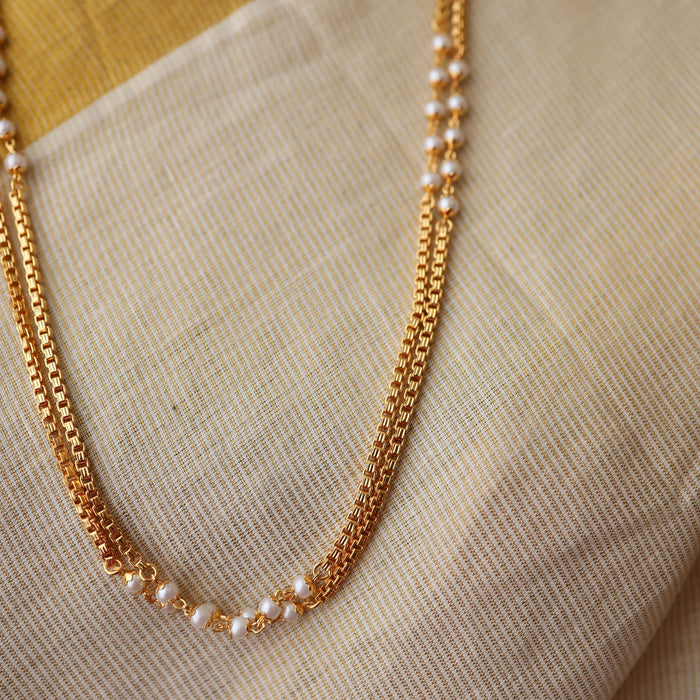 Heritage gold plated pearl long chain HC009