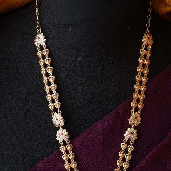 Heritage gold plated ruby stone and pearl padakam long necklace 566693