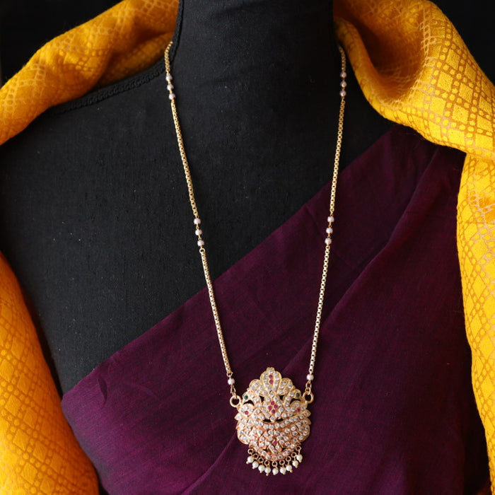 Heritage gold plated ruby stone and pearl padakam long chain 566694