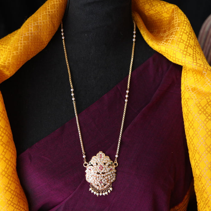 Heritage gold plated ruby stone and pearl padakam long chain 566694