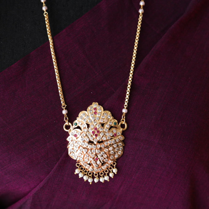 Heritage gold plated ruby stone and pearl padakam long chain 566694