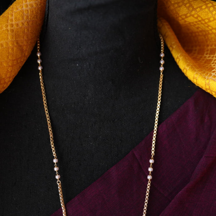 Heritage gold plated ruby stone and pearl padakam long chain 566694