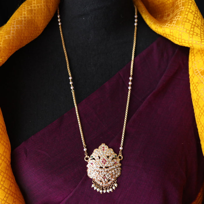 Heritage gold plated ruby stone and pearl padakam long chain 566694