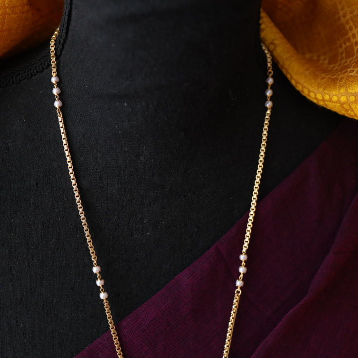 Heritage gold plated ruby stone and pearl padakam long chain 7665312