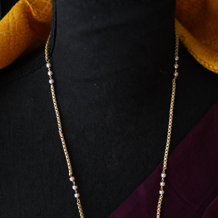 Heritage gold plated ruby stone and pearl padakam long chain 7665314