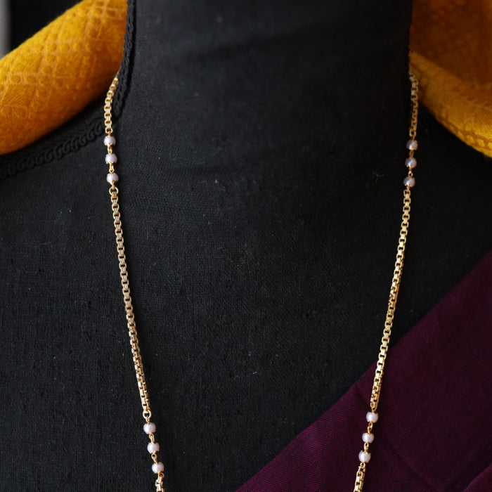 Heritage gold plated ruby stone and pearl padakam long chain 7665315