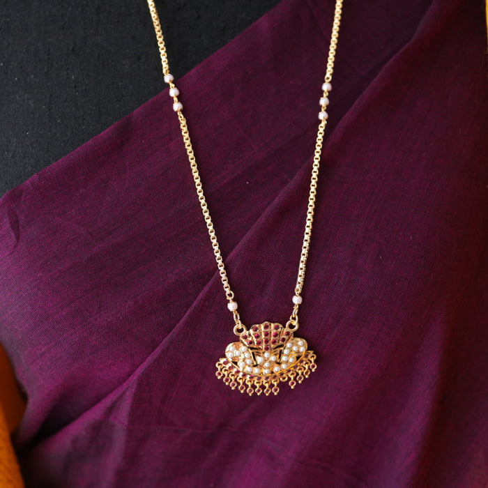 Heritage gold plated ruby stone and pearl padakam chain 76778