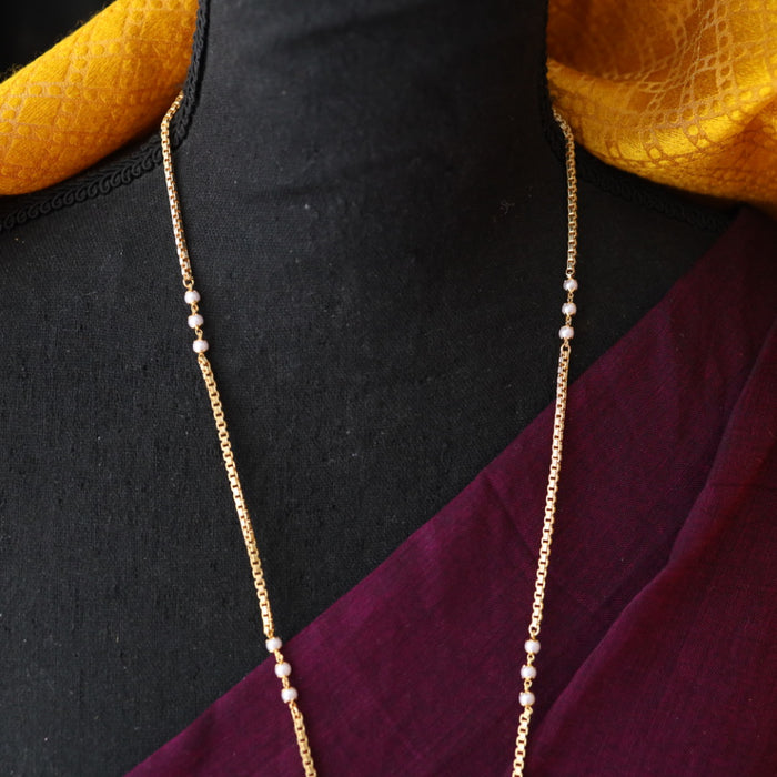 Heritage gold plated ruby stone and pearl padakam chain 76778