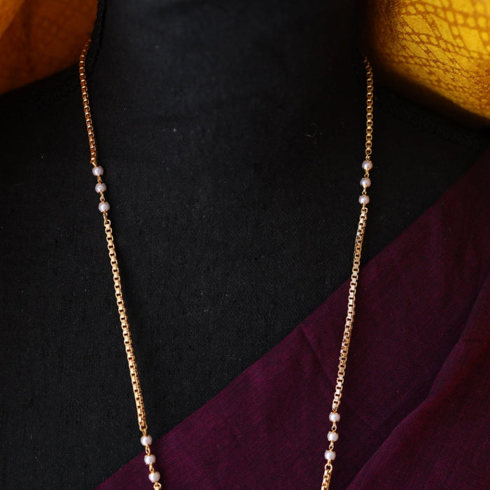 Heritage gold plated ruby stone and pearl padakam chain 76779