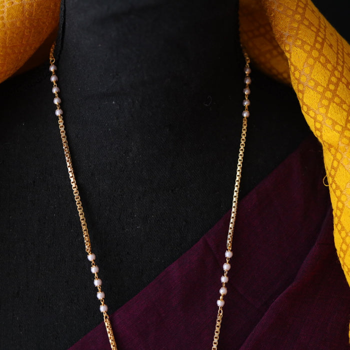 Heritage gold plated ruby stone and pearl padakam long chain 767814