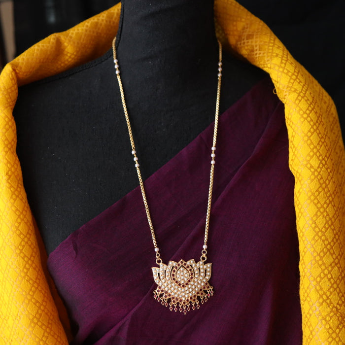 Heritage gold plated ruby stone and pearl padakam long chain 767820