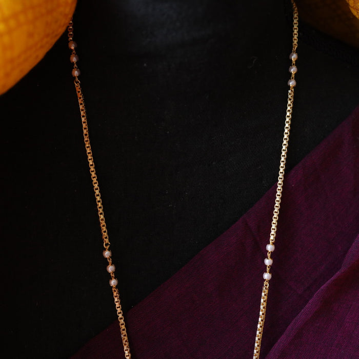 Heritage gold plated ruby stone and pearl padakam long chain 767820