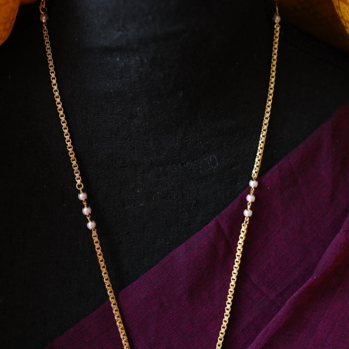 Heritage gold plated ruby stone and pearl padakam long chain 566689