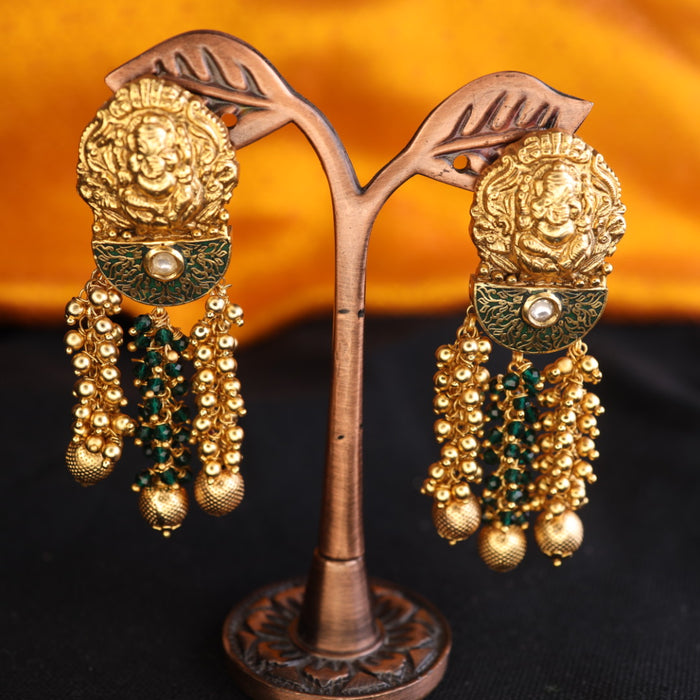 Antique grean pearls flat earrings 124261