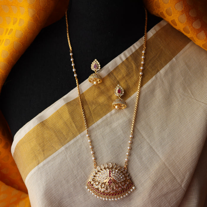 Heritage gold plated padakam long necklace with earrings HP00252