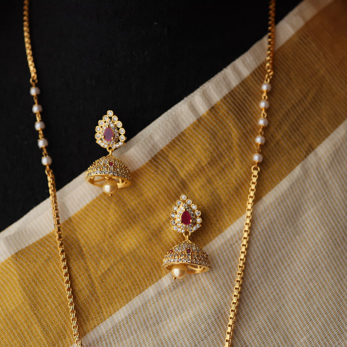 Heritage gold plated padakam long necklace with earrings HP00252