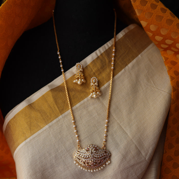 Heritage gold plated padakam long necklace with earrings HP0026