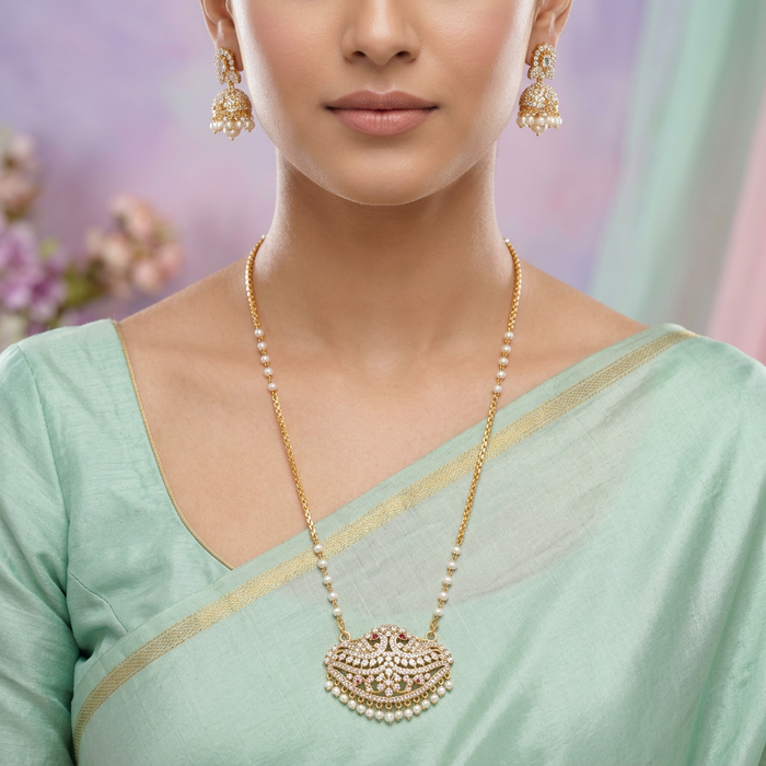Heritage gold plated padakam long necklace with earrings HP0026
