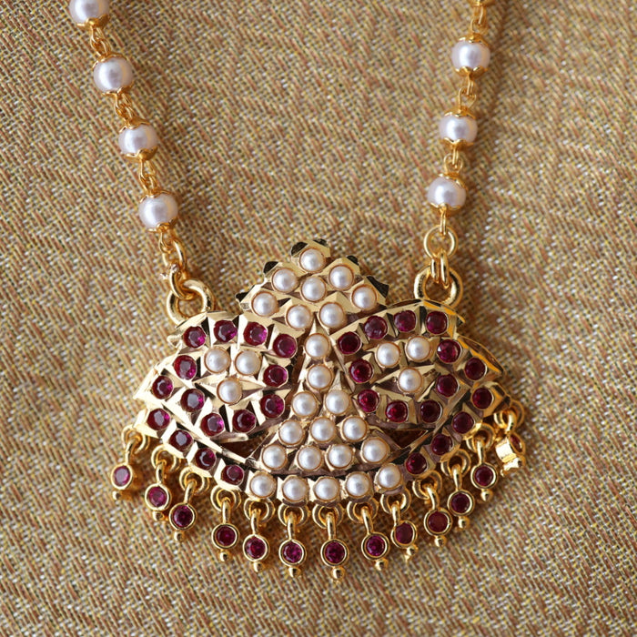 Heritage gold plated ruby stone and pearl padakam long chain 767812