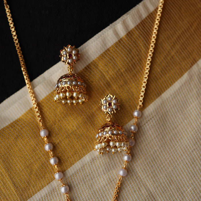 Heritage gold plated padakam long necklace with earrings HP39