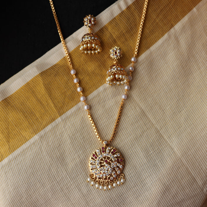 Heritage gold plated padakam long necklace with earrings HP39