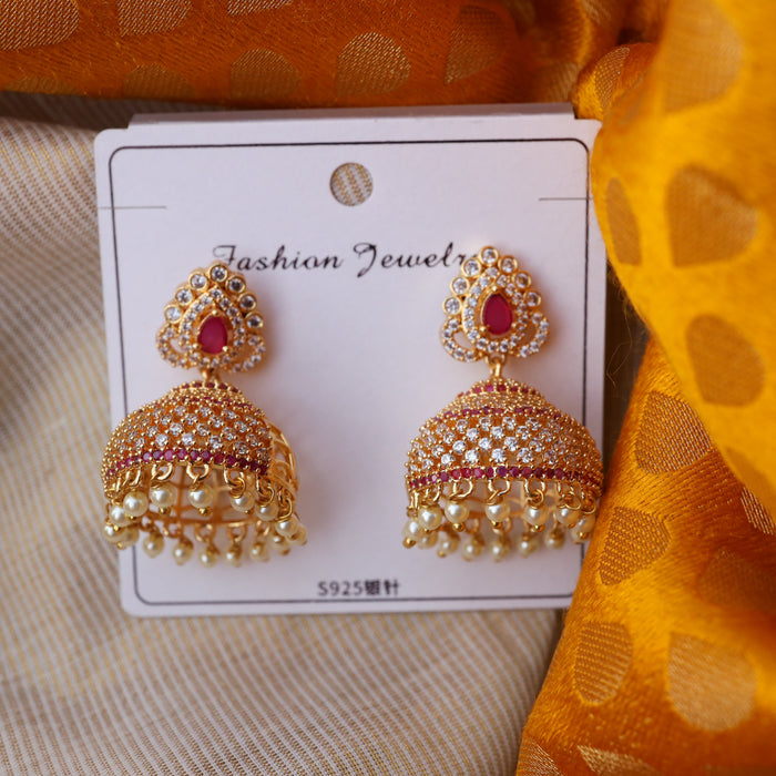 Heritage gold plated white stone pearls earrings HJ003