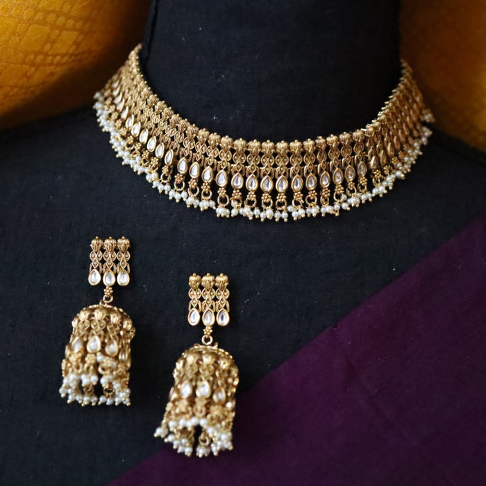 Antique temple choker necklace with earrings 13750