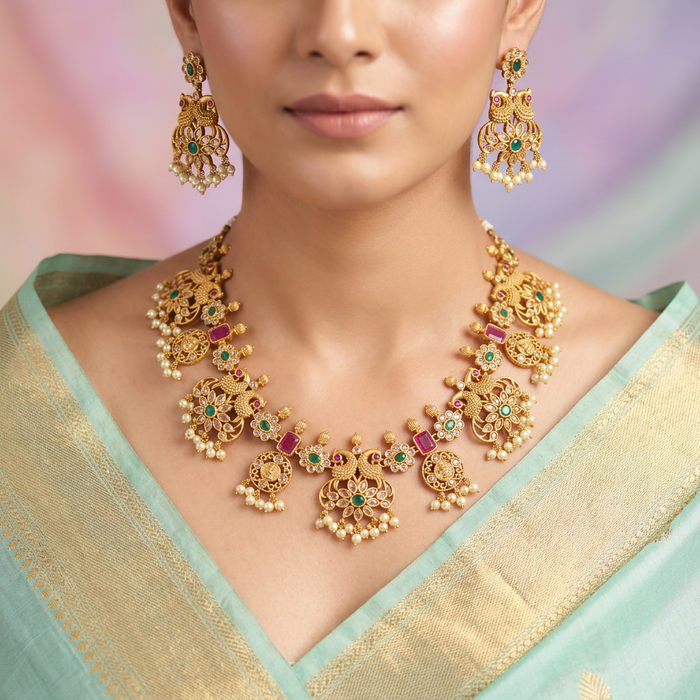 Antique pearl short necklace and earrings SS11042