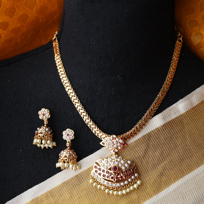 Heritage gold plated short necklace and earrings H657