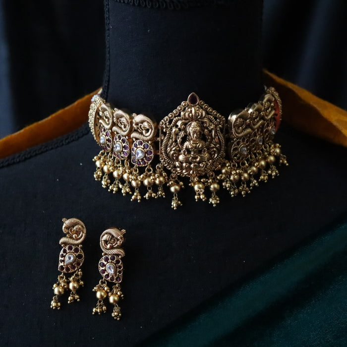 Antique temple choker necklace with earrings 1485476