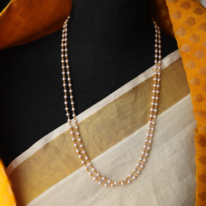 Heritage gold plated pearl double layer long chain HC0020