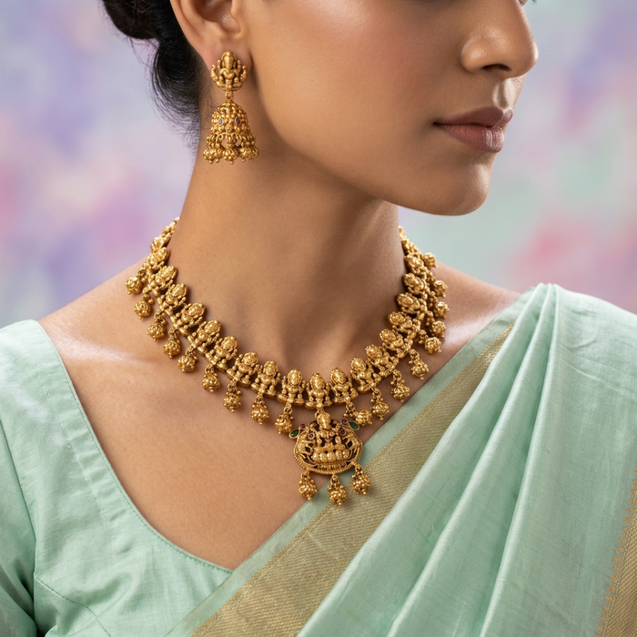 Antique gold short necklace with earrings SN1B224