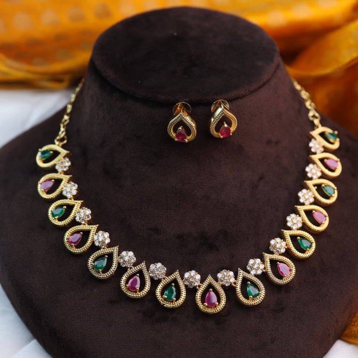 Heritage gold plated  ruby green short necklace necklace 12451