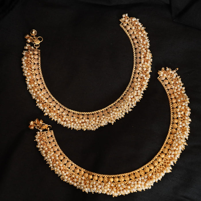 Antique gold and pearl traditional payal 44339544