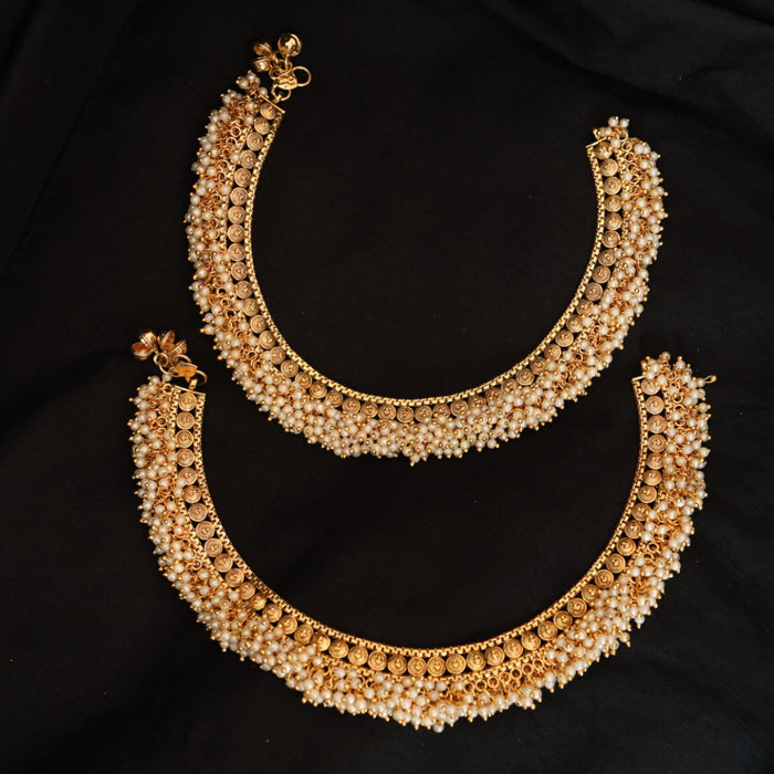 Antique gold and pearl traditional payal 44339544