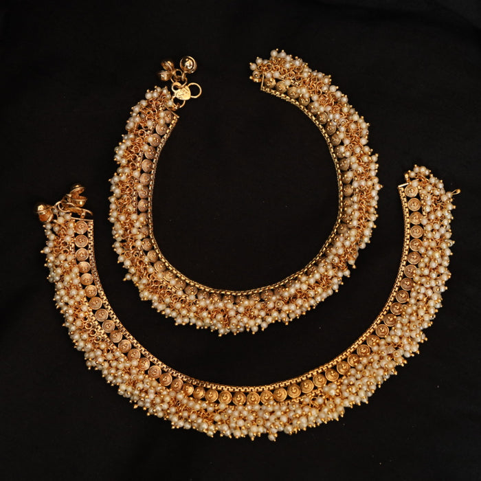 Antique gold and pearl traditional payal 44339544