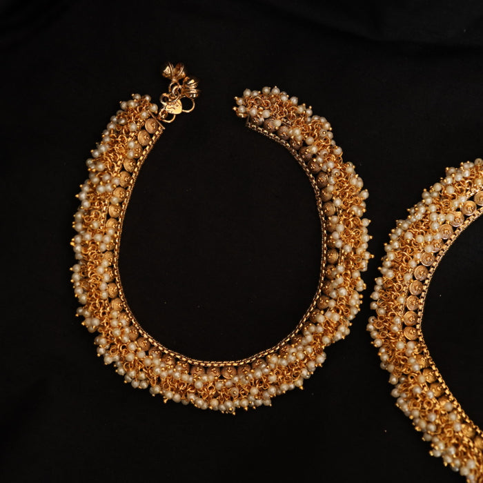 Antique gold and pearl traditional payal 44339544