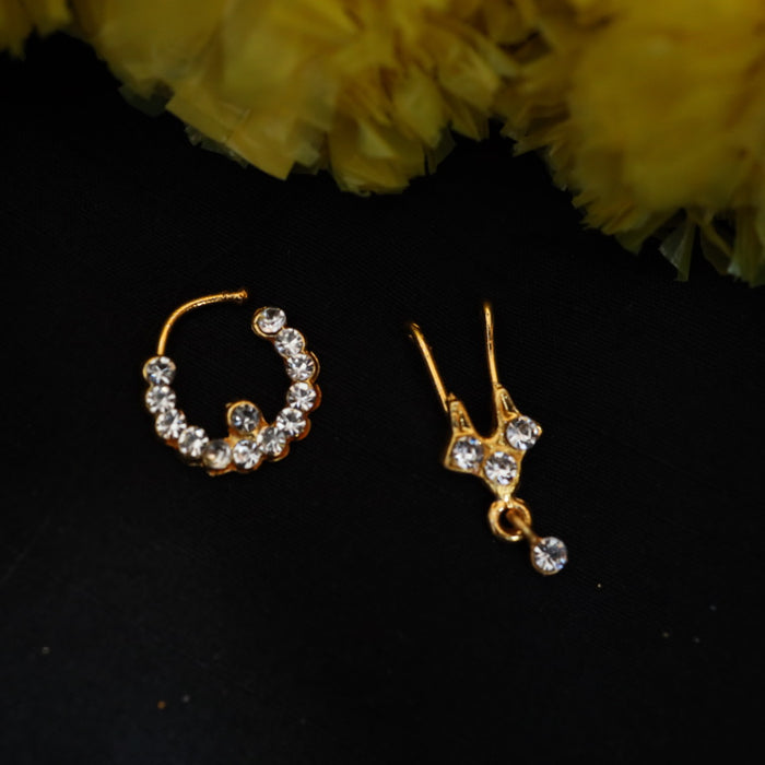 White stone gold plated nosering pair 045789