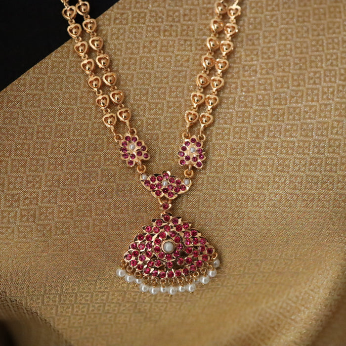Heritage gold plated ruby pearl long necklace with earrings 1345900