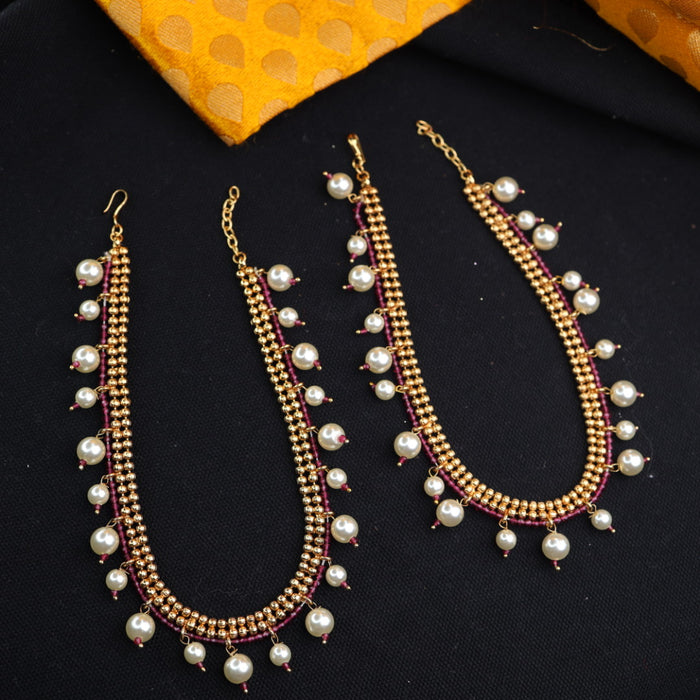Antique gold and pearl traditional payal 443396