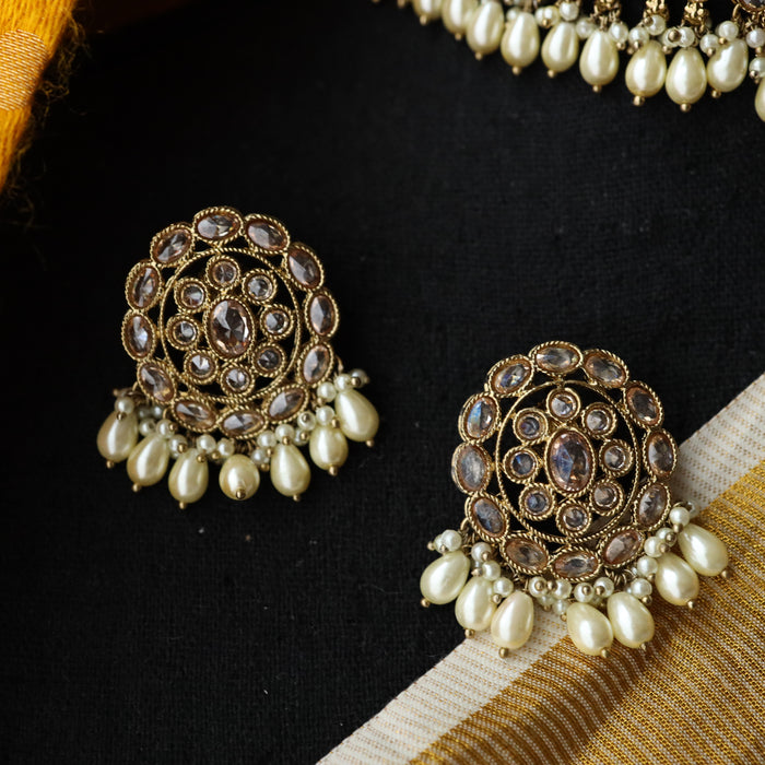Trendy pearl bead short necklace with earrings and tikka TW66