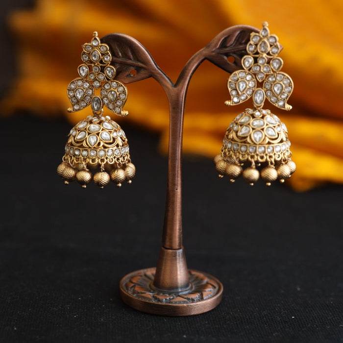 Antique white stone jumka earrings 124490