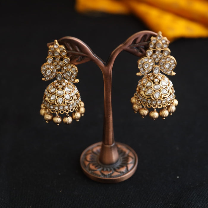 Antique white stone jumka earrings 124490