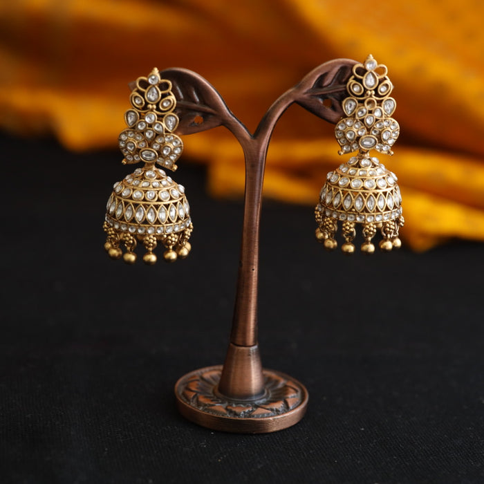 Antique white stone jumka earrings 124492